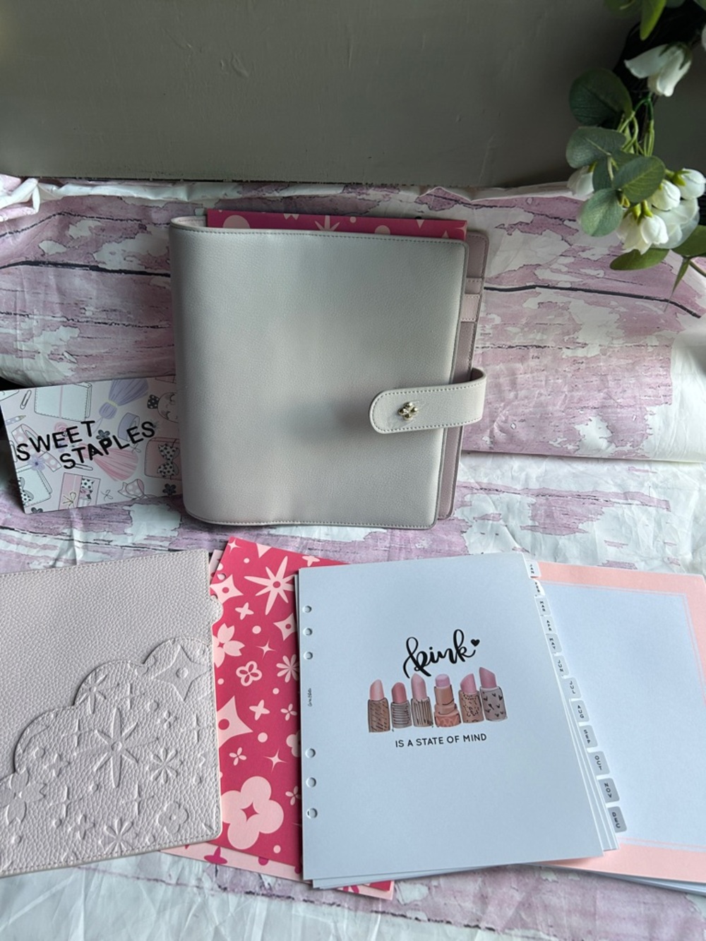🎀Bundle Aura Estelle A5 wide planner w pink chic Inserts ✨